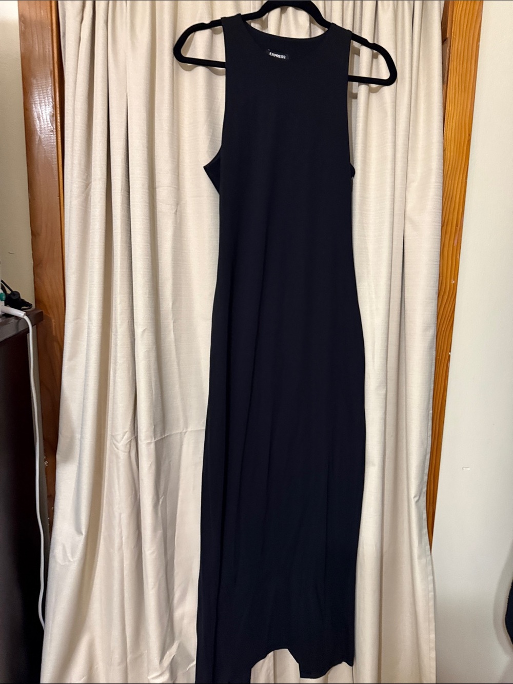 Express Black Sleeveless Maxi Dress with High Neck low back out